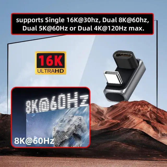 Alt view image 5 of 7 - USB C Extender Adapter,USB 5.0 Type C Male to Female 180 Degree Angled Adapter Support 80Gbps Data Transfer PD 240W Fast Charging 16K/8K/5K Video Output