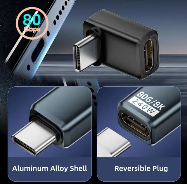 Alt view image 2 of 7 - USB C Extender Adapter,USB 5.0 Type C Male to Female 90 Degree UP Angled Adapter Support 80Gbps Data Transfer PD 240W Fast Charging 16K/8K/5K Video Output