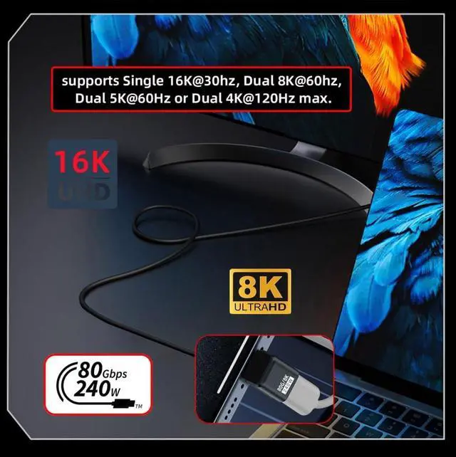 Alt view image 5 of 7 - USB C Extender Adapter,USB 5.0 Type C Male to Female 90 Degree UP Angled Adapter Support 80Gbps Data Transfer PD 240W Fast Charging 16K/8K/5K Video Output