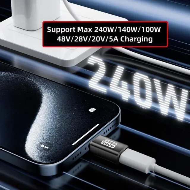 Alt view image 2 of 7 - USB C Extender Adapter,USB 5.0 Type C Male to Male Adapter Support 80Gbps Data Transfer PD 240W Fast Charging 16K/8K/5K Video Output