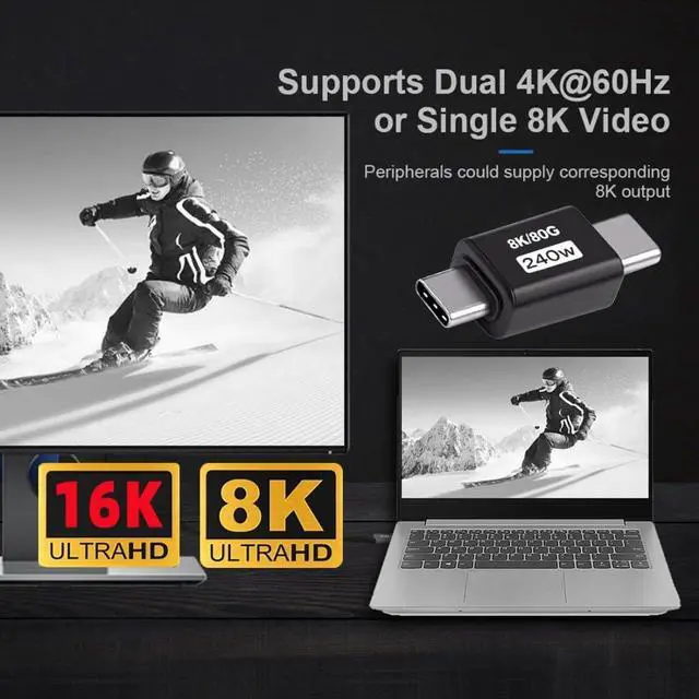 Alt view image 5 of 7 - USB C Extender Adapter,USB 5.0 Type C Male to Male Adapter Support 80Gbps Data Transfer PD 240W Fast Charging 16K/8K/5K Video Output