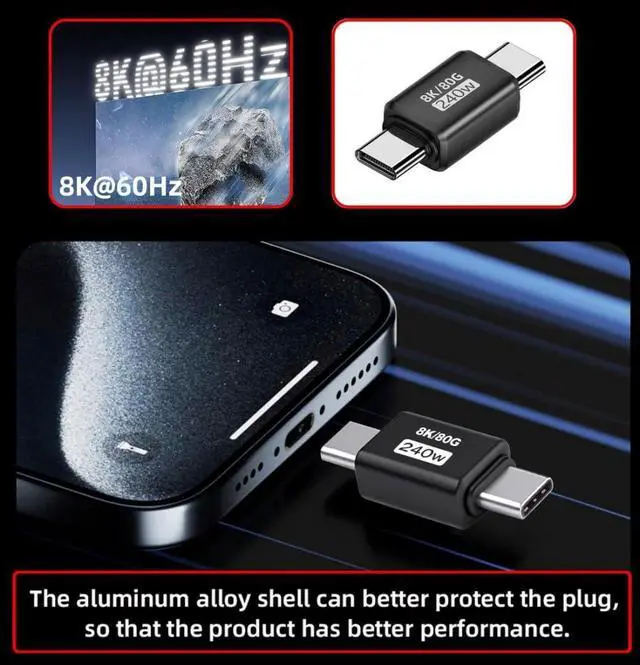 Alt view image 7 of 7 - USB C Extender Adapter,USB 5.0 Type C Male to Male Adapter Support 80Gbps Data Transfer PD 240W Fast Charging 16K/8K/5K Video Output