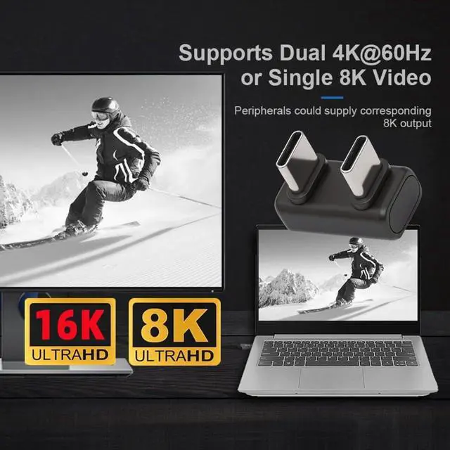 Alt view image 3 of 7 - USB C Extender Adapter,USB 5.0 Type C Male to Male 180 Degree Angled Adapter Support 80Gbps Data Transfer PD 240W Fast Charging 16K/8K/5K Video Output