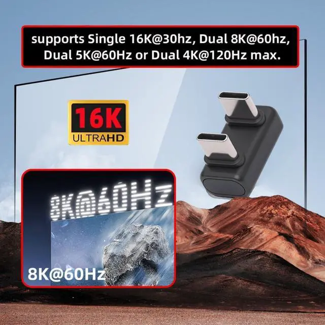 Alt view image 7 of 7 - USB C Extender Adapter,USB 5.0 Type C Male to Male 180 Degree Angled Adapter Support 80Gbps Data Transfer PD 240W Fast Charging 16K/8K/5K Video Output