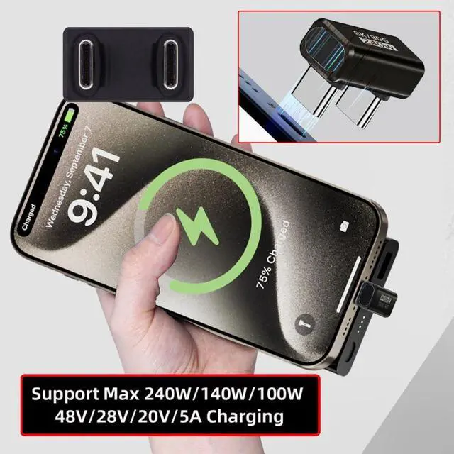 Alt view image 5 of 7 - USB C Extender Adapter,USB 5.0 Type C Male to Male 180 Degree Angled Adapter Support 80Gbps Data Transfer PD 240W Fast Charging 16K/8K/5K Video Output