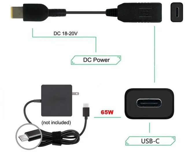 Alt view image 2 of 7 - CY USB C to Rectangle ThinkPad X1 11.0 * 4.5mm Power Plug PD 65W Emulator Trigger Charge Cable