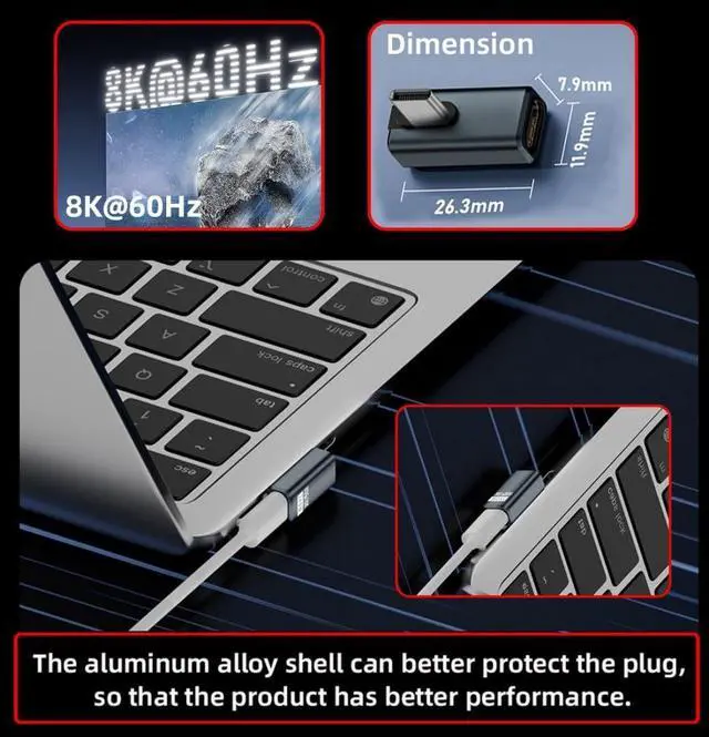 Alt view image 3 of 7 - USB C Extender Adapter,USB 5.0 Type C Male to Female 90 Degree Angled Adapter Support 80Gbps Data Transfer PD 240W Fast Charging 16K/8K/5K Video Output