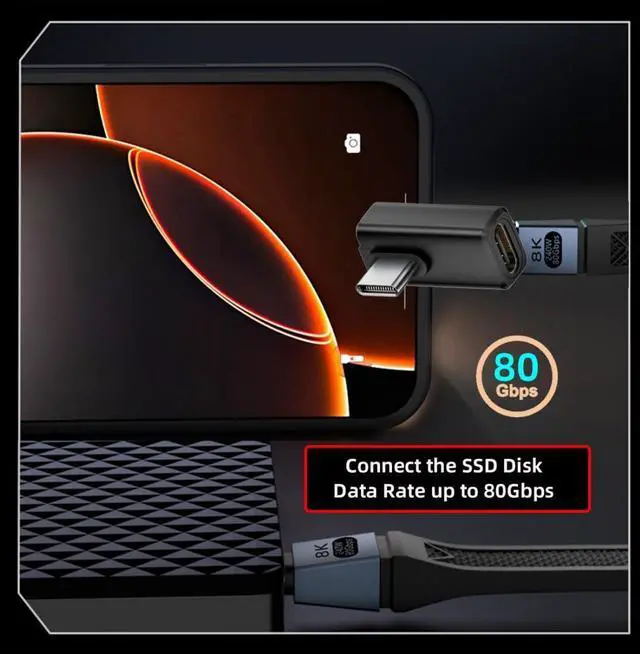 Alt view image 5 of 7 - USB C Extender Adapter,USB 5.0 Type C Male to Female 90 Degree Angled Adapter Support 80Gbps Data Transfer PD 240W Fast Charging 16K/8K/5K Video Output