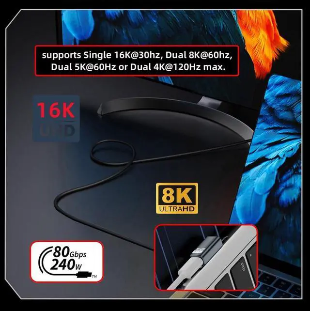 Alt view image 6 of 7 - USB C Extender Adapter,USB 5.0 Type C Male to Female 90 Degree Angled Adapter Support 80Gbps Data Transfer PD 240W Fast Charging 16K/8K/5K Video Output