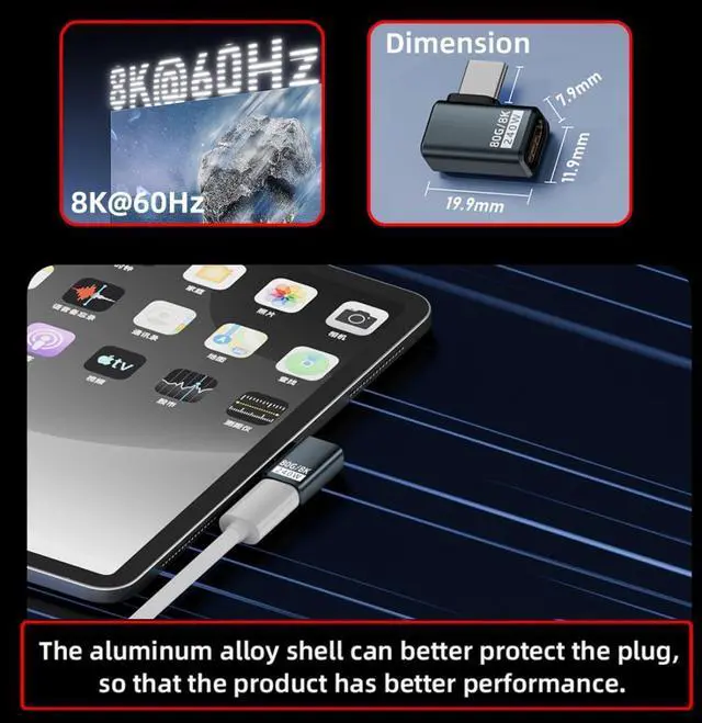 Alt view image 3 of 7 - USB C Extender Adapter,USB 5.0 Type C Male to Female 90 Degree Right Angled Adapter Support 80Gbps Data Transfer PD 240W Fast Charging 16K/8K/5K Video Output