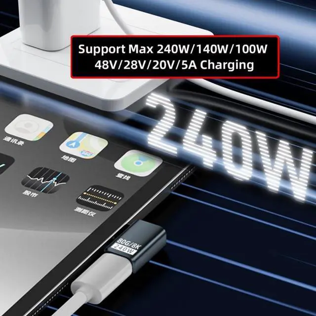 Alt view image 4 of 7 - USB C Extender Adapter,USB 5.0 Type C Male to Female 90 Degree Right Angled Adapter Support 80Gbps Data Transfer PD 240W Fast Charging 16K/8K/5K Video Output