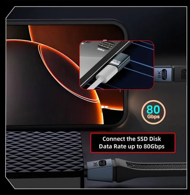 Alt view image 6 of 7 - USB C Extender Adapter,USB 5.0 Type C Male to Female 90 Degree Right Angled Adapter Support 80Gbps Data Transfer PD 240W Fast Charging 16K/8K/5K Video Output