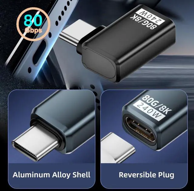 Alt view image 2 of 7 - USB C Extender Adapter,USB 5.0 Type C Male to Female 90 Degree Right Angled Adapter Support 80Gbps Data Transfer PD 240W Fast Charging 16K/8K/5K Video Output