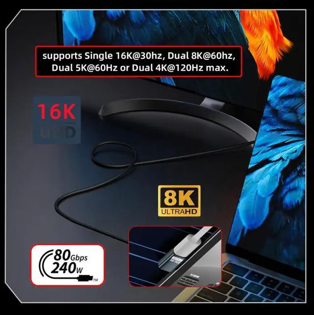 Alt view image 5 of 7 - USB C Extender Adapter,USB 5.0 Type C Male to Female 90 Degree Right Angled Adapter Support 80Gbps Data Transfer PD 240W Fast Charging 16K/8K/5K Video Output