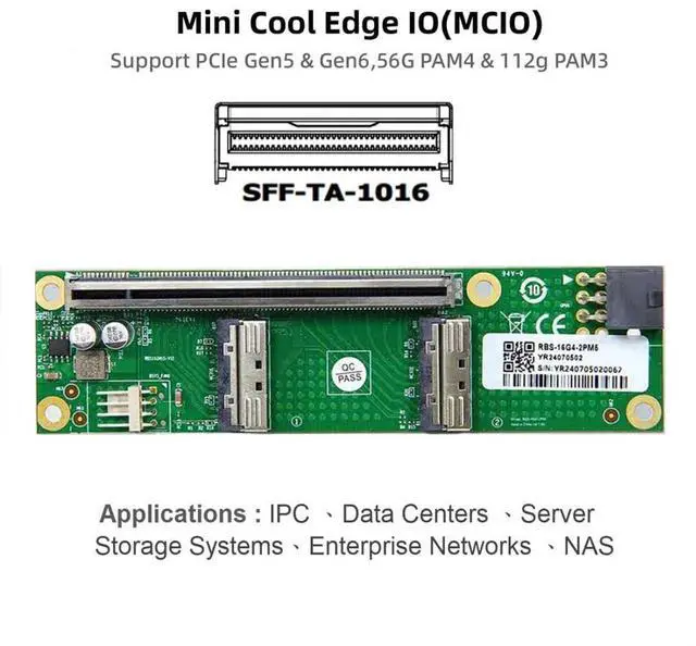 Alt view image 3 of 7 - 2 Port PCI-E X16 to PCI-E 5.0 MCIO 8i 74Pin SFF-TA-1016 Adapter Mini Cool Edge IO Female PCI Expansion Card Adapter with 6Pin GPU Power Port for Expansion Graphics