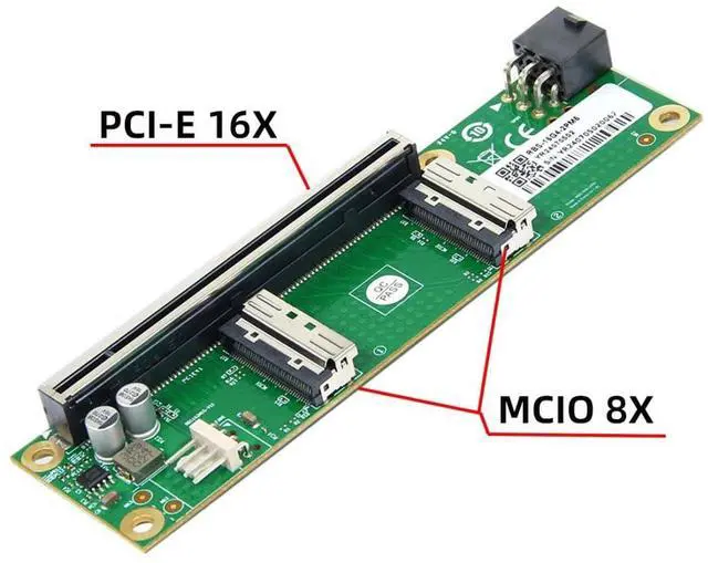 Alt view image 7 of 7 - 2 Port PCI-E X16 to PCI-E 5.0 MCIO 8i 74Pin SFF-TA-1016 Adapter Mini Cool Edge IO Female PCI Expansion Card Adapter with 6Pin GPU Power Port for Expansion Graphics