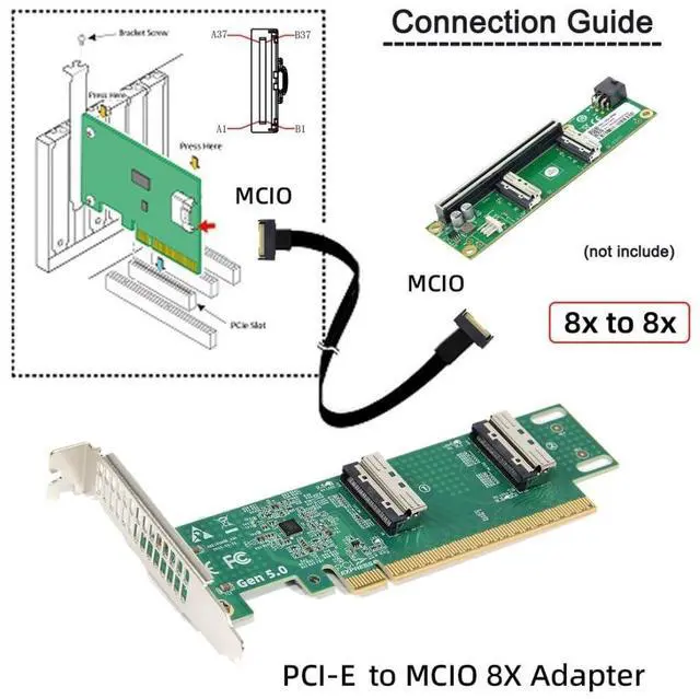 Alt view image 7 of 7 - Dual Port PCI-E X16 to PCI-E 5.0 MCIO 8i 74Pin SFF-TA-1016 Adapter Mini Cool Edge IO Female PCI Expansion Card Adapter