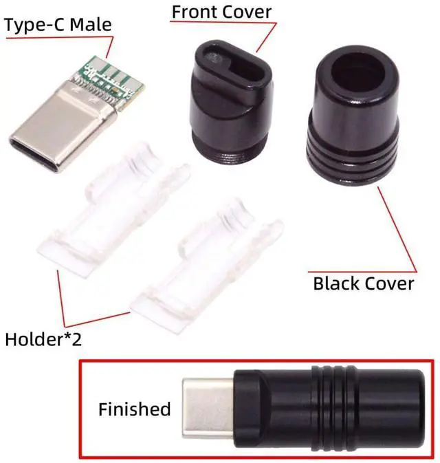 Alt view image 6 of 7 - USB C DIY Connector Aluminum Alloy USB 3.0 Type C Male Plug Port Repair Replacement Solder Adapter for OD 4.0-6.0mm Cable Black