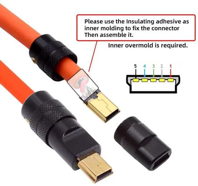 Alt view image 3 of 7 - Mini USB DIY Connector Aluminum Alloy Mini USB 2.0 5Pin Male Plug Port Repair Replacement Solder Adapter for OD 4.0-6.0mm Cable