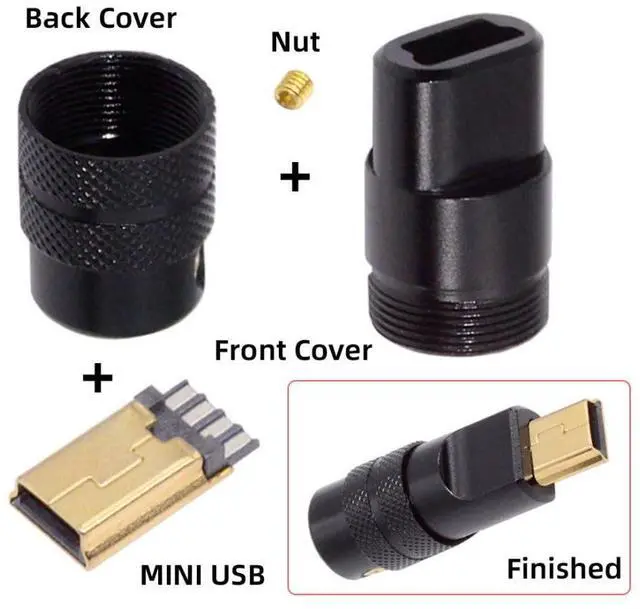 Alt view image 5 of 7 - Mini USB DIY Connector Aluminum Alloy Mini USB 2.0 5Pin Male Plug Port Repair Replacement Solder Adapter for OD 4.0-6.0mm Cable