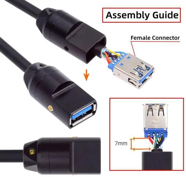Alt view image 2 of 7 - USB 3.0 DIY Connector Aluminum Alloy USB 3.0 Type A Female Socket Port Repair Replacement Solder Adapter for OD 6.0mm Cable