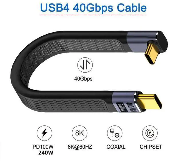 Alt view image 2 of 7 - USB C Short Cable USB4 40Gbps 240W 100W 8K Flat Slim FPC Data Extension Cable for Laptop Phone 13cm 90Degree UP Angled