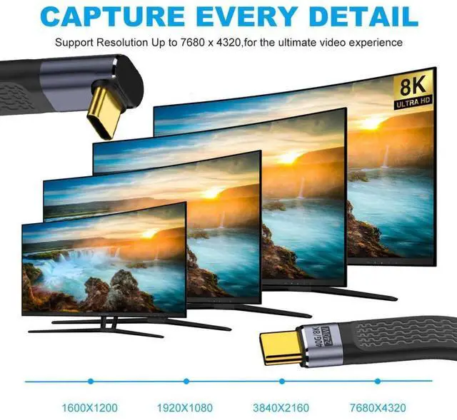 Alt view image 3 of 7 - USB C Short Cable USB4 40Gbps 240W 100W 8K Flat Slim FPC Data Extension Cable for Laptop Phone 13cm 90Degree UP Angled