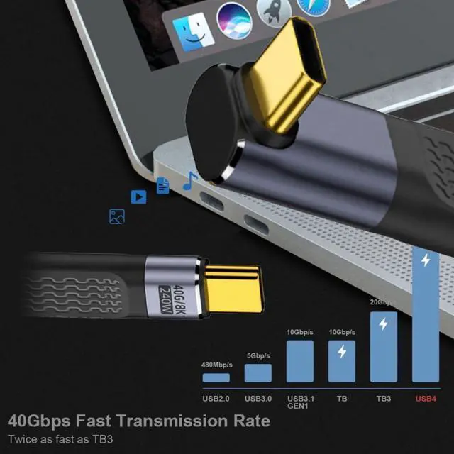 Alt view image 5 of 7 - USB C Short Cable USB4 40Gbps 240W 100W 8K Flat Slim FPC Data Extension Cable for Laptop Phone 13cm 90Degree UP Angled