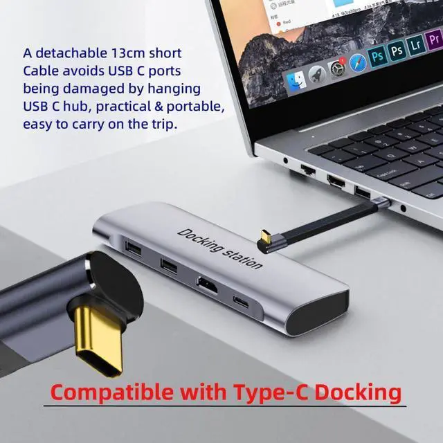 Alt view image 6 of 7 - USB C Short Cable USB4 40Gbps 240W 100W 8K Flat Slim FPC Data Extension Cable for Laptop Phone 13cm 90Degree UP Angled