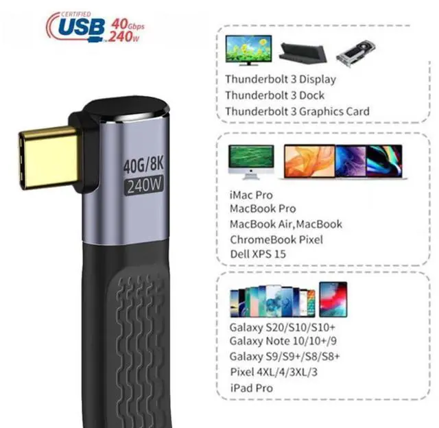 Alt view image 7 of 7 - USB C USB4 40Gbps 240W 100W 8K Flat Slim FPC Data Cable Right Angled for Laptop Phone 13cm