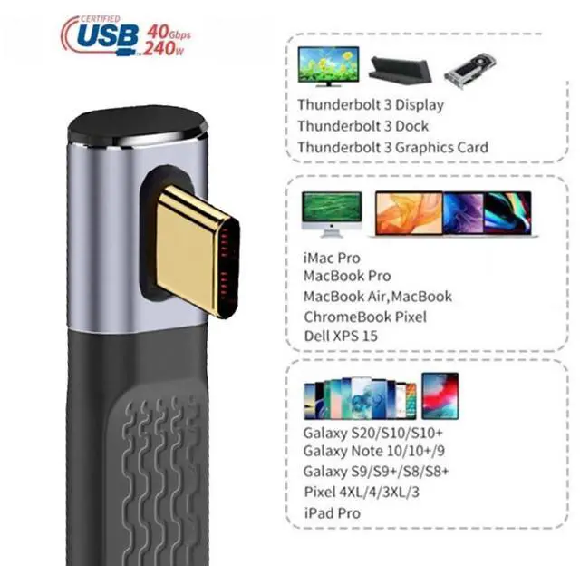 Alt view image 7 of 7 - USB C USB4 40Gbps 240W 100W 8K Flat Slim FPC Data Cable Low Profile Angled for Laptop Phone 13cm