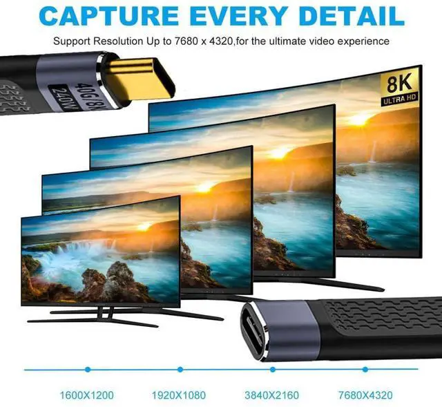 Alt view image 4 of 7 - USB C Short Cable USB4 Plug to Socket Slim Flat Extension Cable 13cm 40Gbps with 240W Power and 8K@60Hz Video