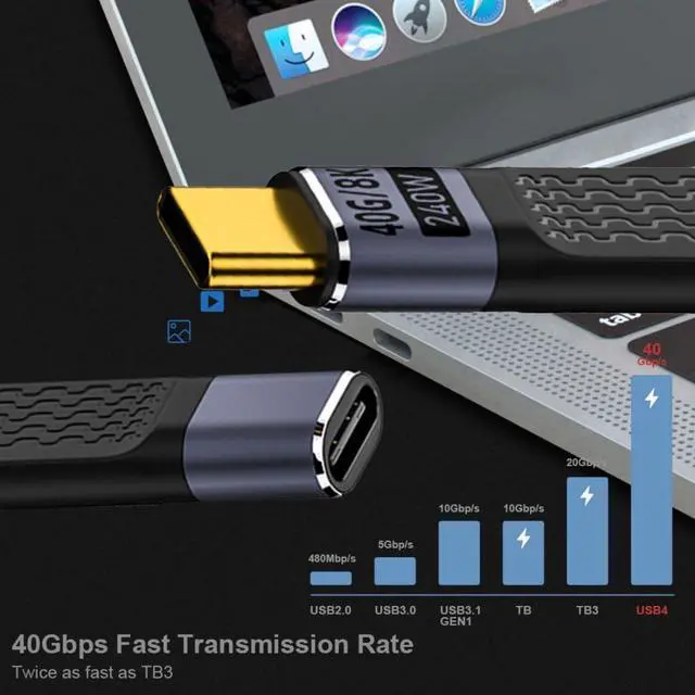 Alt view image 6 of 7 - USB C Short Cable USB4 Plug to Socket Slim Flat Extension Cable 13cm 40Gbps with 240W Power and 8K@60Hz Video
