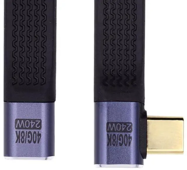Main image of USB C Short Cable USB4 Plug to Socket Slim Flat 90 Degree Right Angled Extension Cable 13cm 40Gbps with 240W Power and 8K@60Hz Video