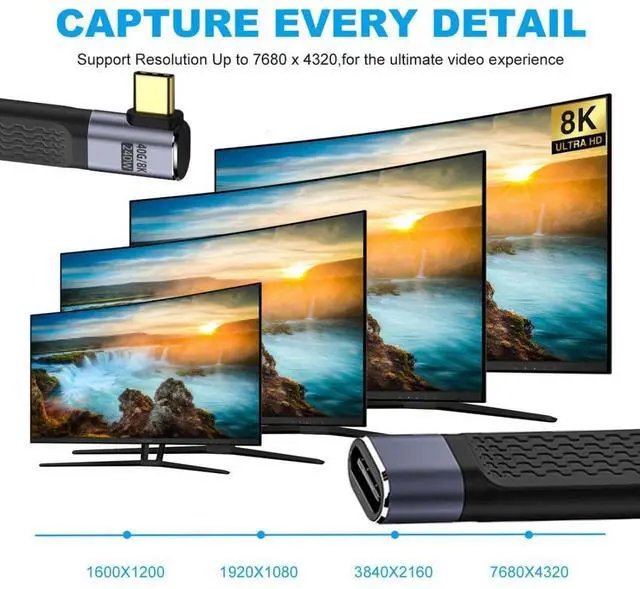 Alt view image 4 of 7 - USB C Short Cable USB4 Plug to Socket Slim Flat 90 Degree Right Angled Extension Cable 13cm 40Gbps with 240W Power and 8K@60Hz Video