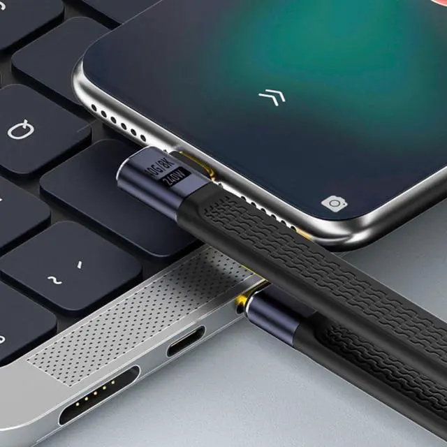 Alt view image 7 of 7 - USB C Short Cable USB4 Plug to Socket Slim Flat 90 Degree Right Angled Extension Cable 13cm 40Gbps with 240W Power and 8K@60Hz Video