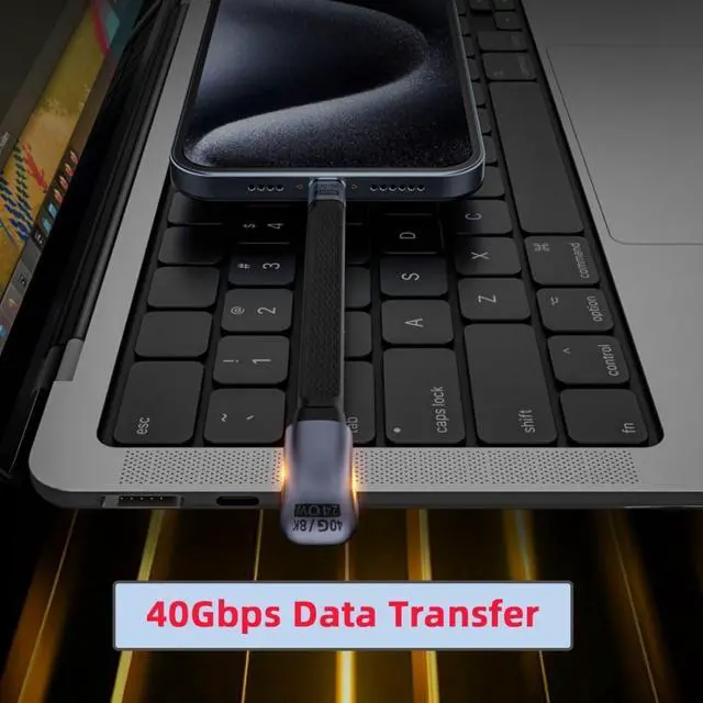 Alt view image 4 of 7 - USB C Short Cable USB4 Type C 40Gbps PD 240W Power 8K@60Hz Slim Flat U Shape Angled Extension Data Cable 13cm