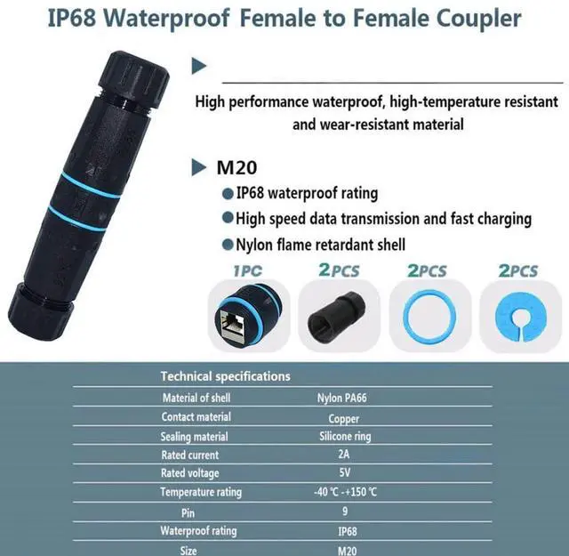 Alt view image 5 of 7 - RJ45 Waterproof Coupler,IP68 CAT6 RJ45 Female to Female Outdoor Ethernet Cable Extension Waterproof Adapter