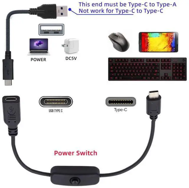 Alt view image 3 of 7 - USB C Power Switch Extension Cable USB C Male to Female with On/Off Power Switch Button DC 5V Power Extension Cable for Laptop Keyboard Raspberry Pi 4B