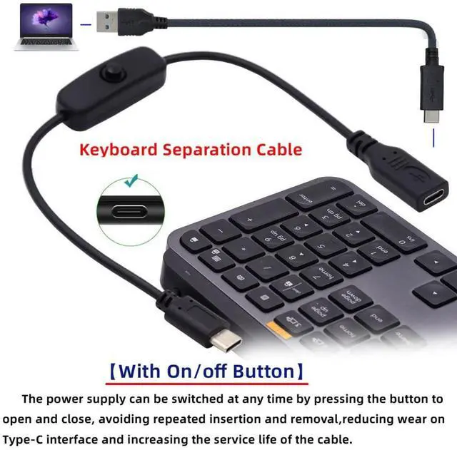 Alt view image 6 of 7 - USB C Power Switch Extension Cable USB C Male to Female with On/Off Power Switch Button DC 5V Power Extension Cable for Laptop Keyboard Raspberry Pi 4B