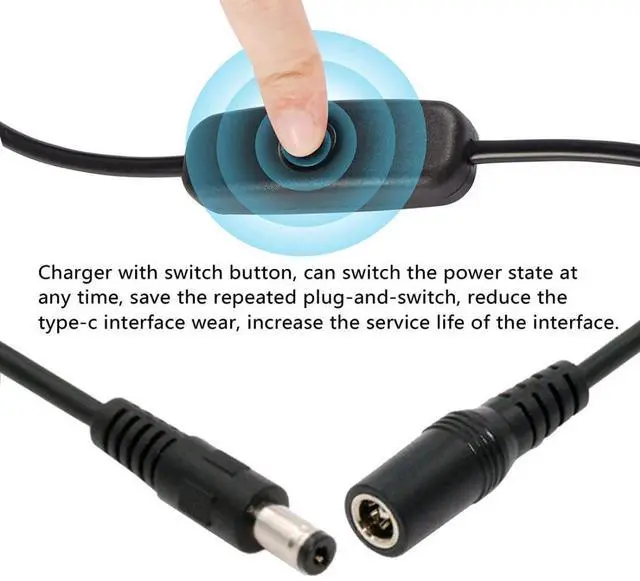 Alt view image 5 of 7 - DC Power Switch Extension Cable DC 5.5x2.1mm Male to Female with On/Off Power Switch Button DC 5V Power Extension Cable, Black, CY-PW-012-DC