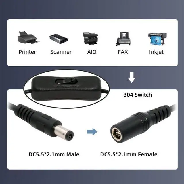 Alt view image 7 of 7 - DC Power Switch Extension Cable DC 5.5x2.1mm Male to Female with On/Off Power Switch Button DC 5V Power Extension Cable, Black, CY-PW-012-DC