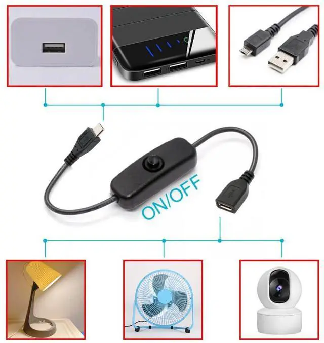Alt view image 3 of 7 - Micro USB Power Switch Extension Cable Micro USB Male to Female with On/Off Power Switch Button DC 5V Power Extension Cable