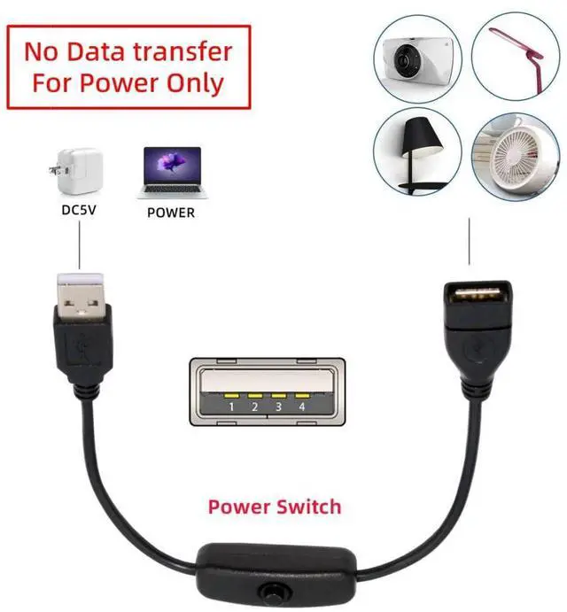 Alt view image 6 of 7 - USB Power Switch Extension Cable USB Male to Female with On/Off Power Switch Button DC 5V Power Extension Cable, Black, CY-PW-012-AM