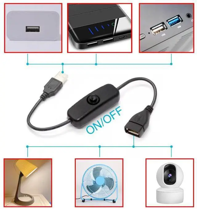 Alt view image 3 of 7 - USB Power Switch Extension Cable USB Male to Female with On/Off Power Switch Button DC 5V Power Extension Cable, Black, CY-PW-012-AM