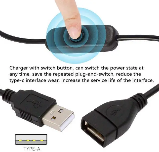 Alt view image 5 of 7 - USB Power Switch Extension Cable USB Male to Female with On/Off Power Switch Button DC 5V Power Extension Cable, Black, CY-PW-012-AM