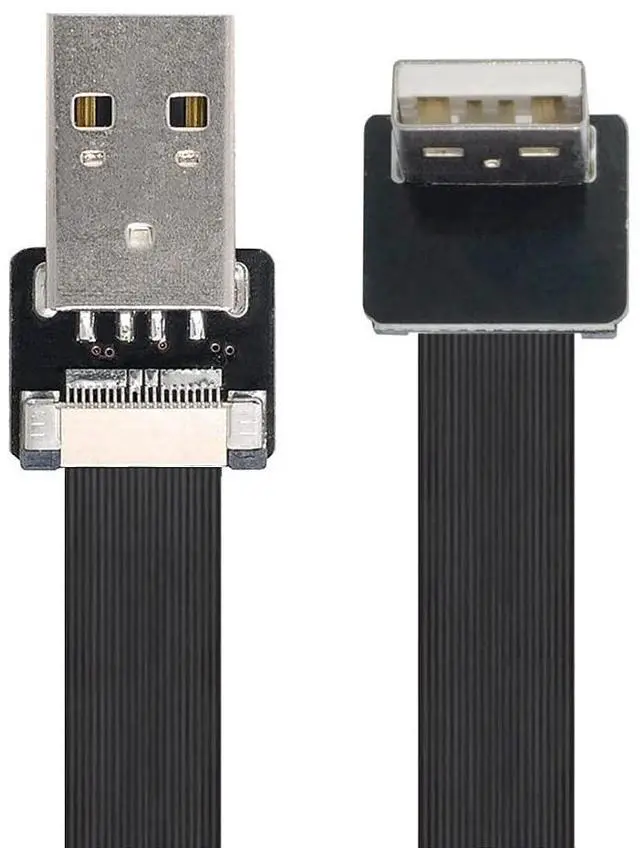 Alt view image 5 of 7 - USB 2.0 Flat Cable USB 2.0 Male to Male 90 Degree UP Angled Ribbon Flex Extension Cable Adapter 2.0M