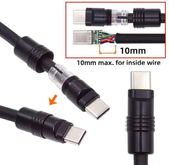 Alt view image 2 of 7 - USB C DIY Connector Aluminum Alloy USB 3.0 Type C Male Plug Port Repair Replacement Solder Adapter for OD 4.0-6.0mm Cable Black