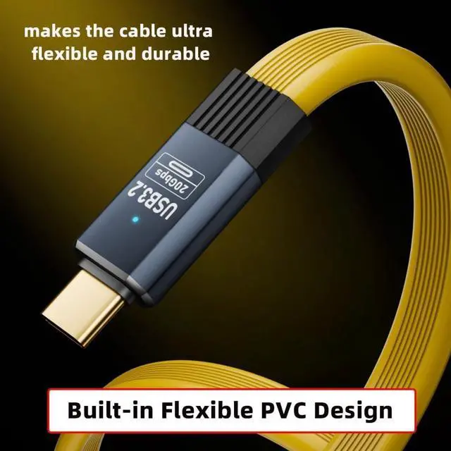 Alt view image 7 of 7 - USB C Flat Extension Cable,USB 3.2 Type C Male to Female Extension Cable Support 20Gbps Data Transfer PD 100W Fast Charging and 8K@60Hz Video 0.65FT/0.2M