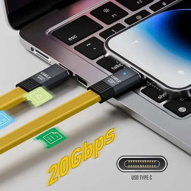 Alt view image 4 of 7 - USB C Flat Extension Cable,USB 3.2 Type C Male to Female Extension Cable Support 20Gbps Data Transfer PD 100W Fast Charging and 8K@60Hz Video 0.65FT/0.2M